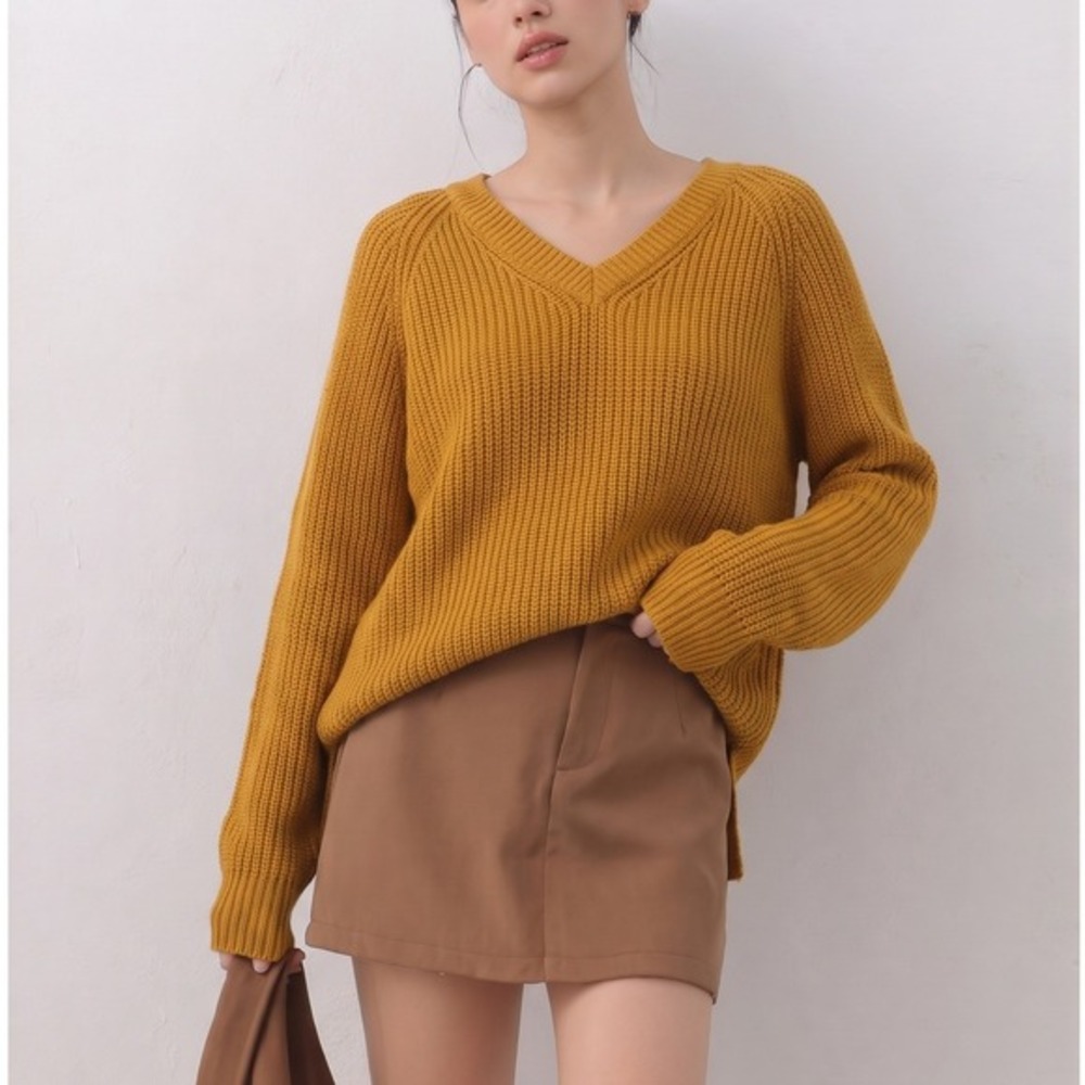 J Crew Mustard Yellow Ribbed V Neck Long Sleeve Sweater Women's‎ XS